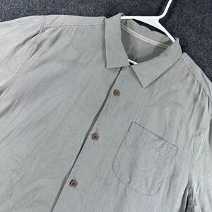 Tommy Bahama Button Down Mens XL Extra Large Gray Silk Tropical Palm Camp Shirt